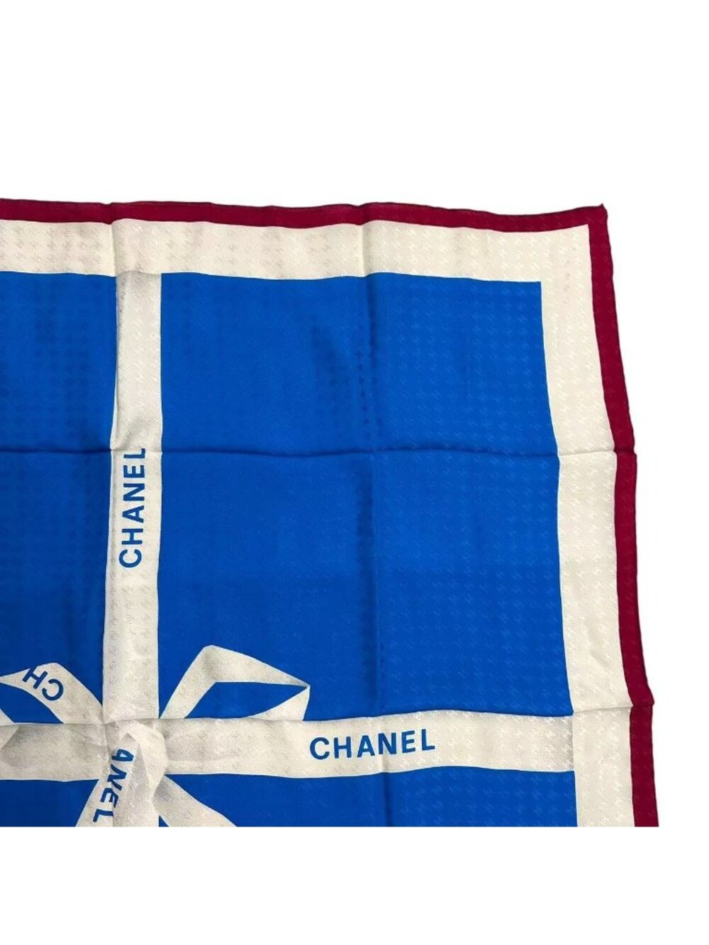 Chanel Ribbon Pattern Silk Scarf Blue - Picture 3 of 8